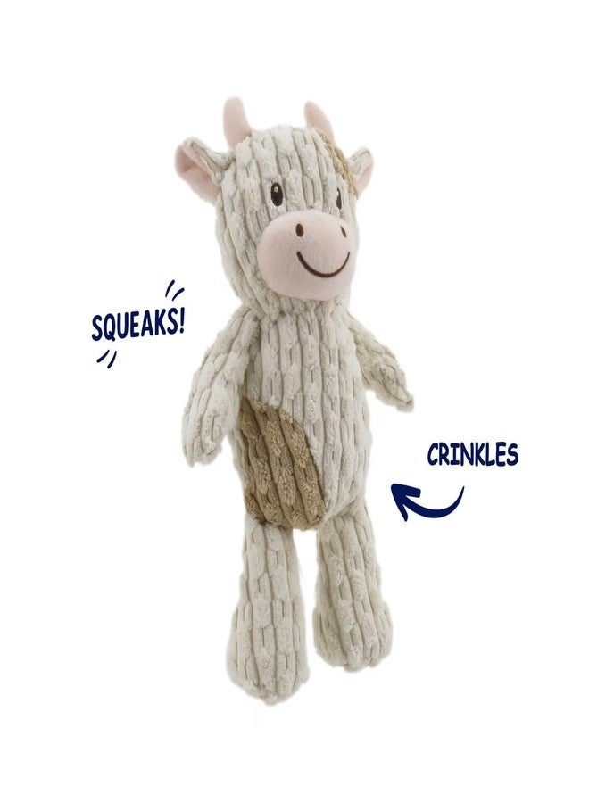 Linzy Plush Cow Dog Toy, Soft Squeaky Chew Toy for Small Medium Large Dogs, White and Tan, Interactive Pet Toy, 12 Inch - Image 3